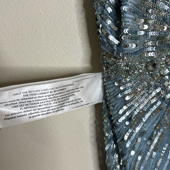 Mac Duggal POWDER BLUE SEQUIN V-NECK DRESS gown sparkles size 16 - Picture 12 of 14